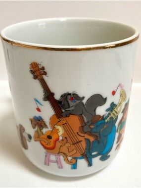 Vintage Walt Disney Aristocats Cartoon Band Ceramic Mug Cup w/ Gold Rim Japan